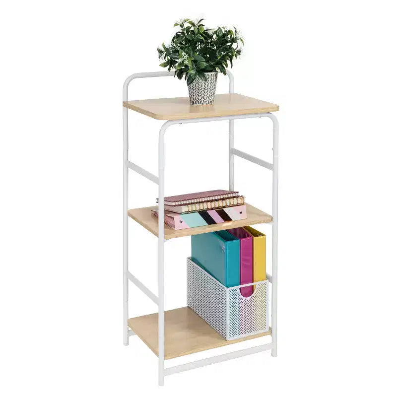 Honey-Can-Do 3 Tier Shelf: White Steel Bookshelf, Decorative Bookcase, Storage Shelves, 60 lb Capacity