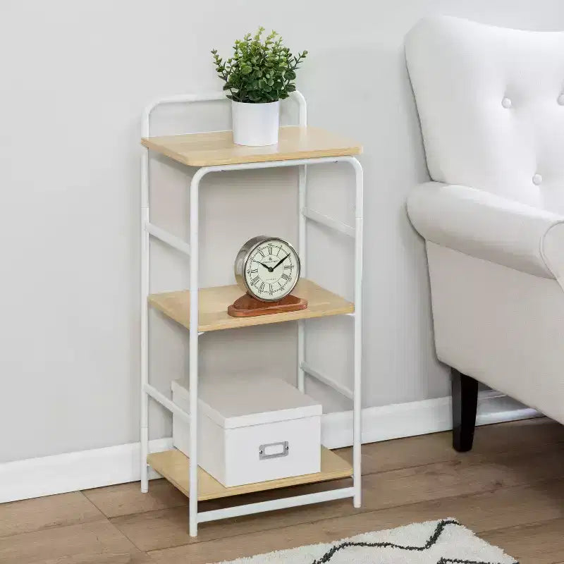 Honey-Can-Do 3 Tier Shelf: White Steel Bookshelf, Decorative Bookcase, Storage Shelves, 60 lb Capacity