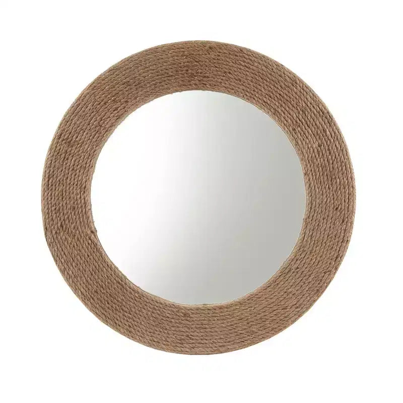 Round Cove Jute Decorative Wall Mirror Natural - Madison Park: Coastal Style, MDF Frame, Wall Mount
