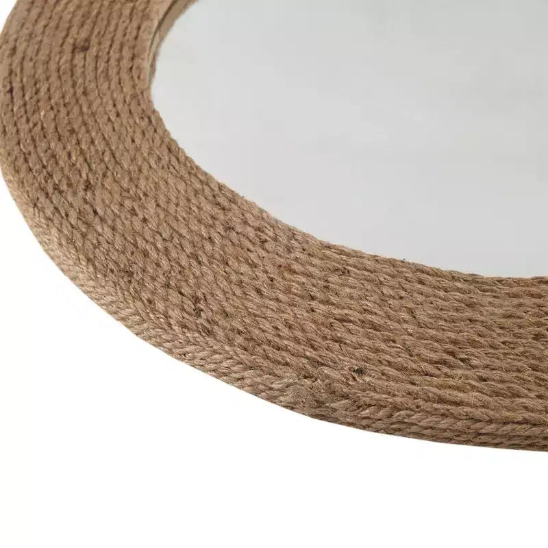 Round Cove Jute Decorative Wall Mirror Natural - Madison Park: Coastal Style, MDF Frame, Wall Mount