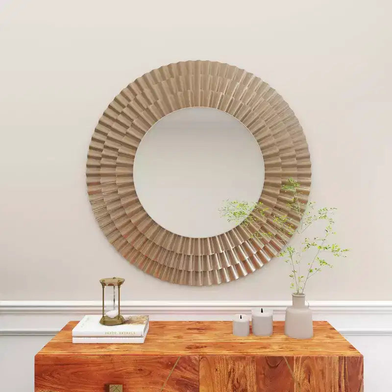 Wood Starburst Wall Mirror Silver - Olivia & May: Rustic Style, MDF Frame, No Assembly, 41.5" Diameter