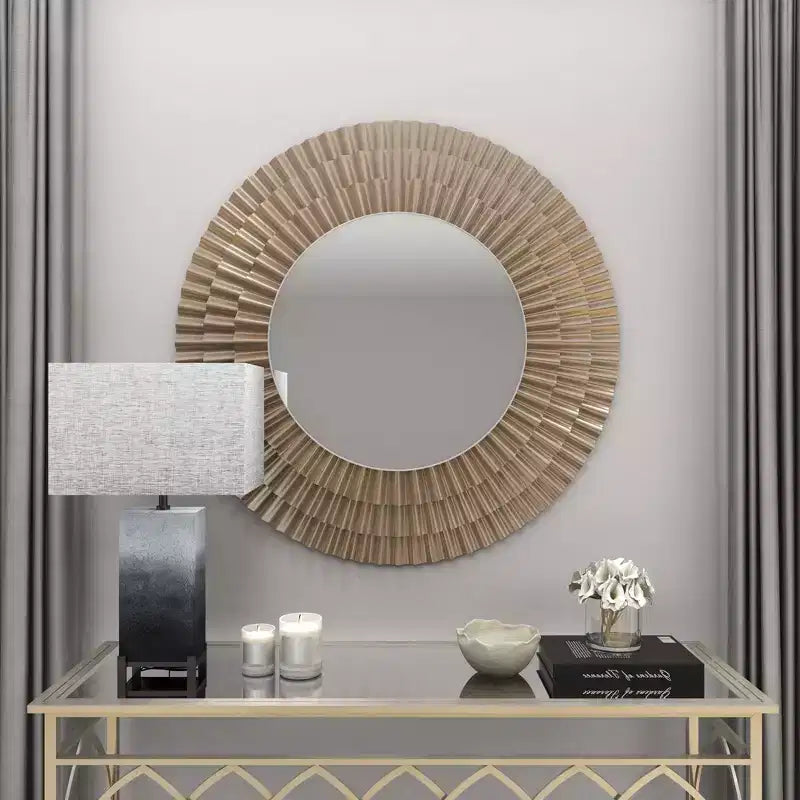 Wood Starburst Wall Mirror Silver - Olivia & May: Rustic Style, MDF Frame, No Assembly, 41.5" Diameter