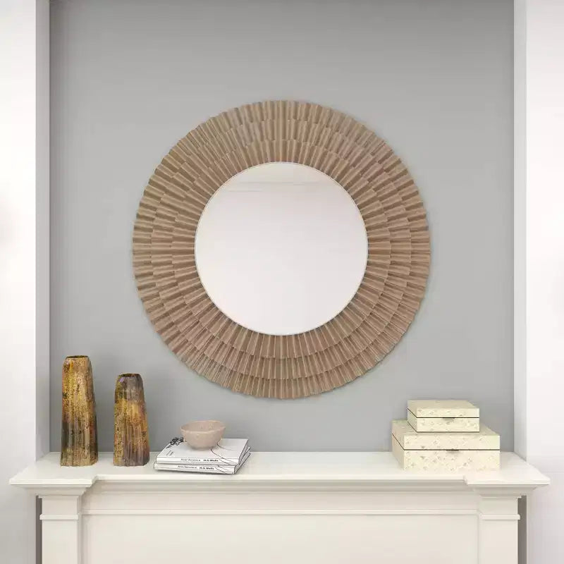 Wood Starburst Wall Mirror Silver - Olivia & May: Rustic Style, MDF Frame, No Assembly, 41.5" Diameter