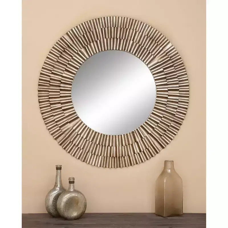 Wood Starburst Wall Mirror Silver - Olivia & May: Rustic Style, MDF Frame, No Assembly, 41.5" Diameter