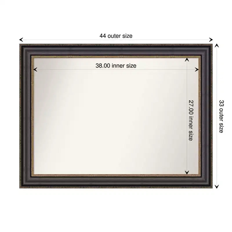 44" x 33" Non-Beveled Thomas Black Bronze Bathroom Wall Mirror - Amanti Art: Rectangle, Polystyrene Frame, Wall Mounted