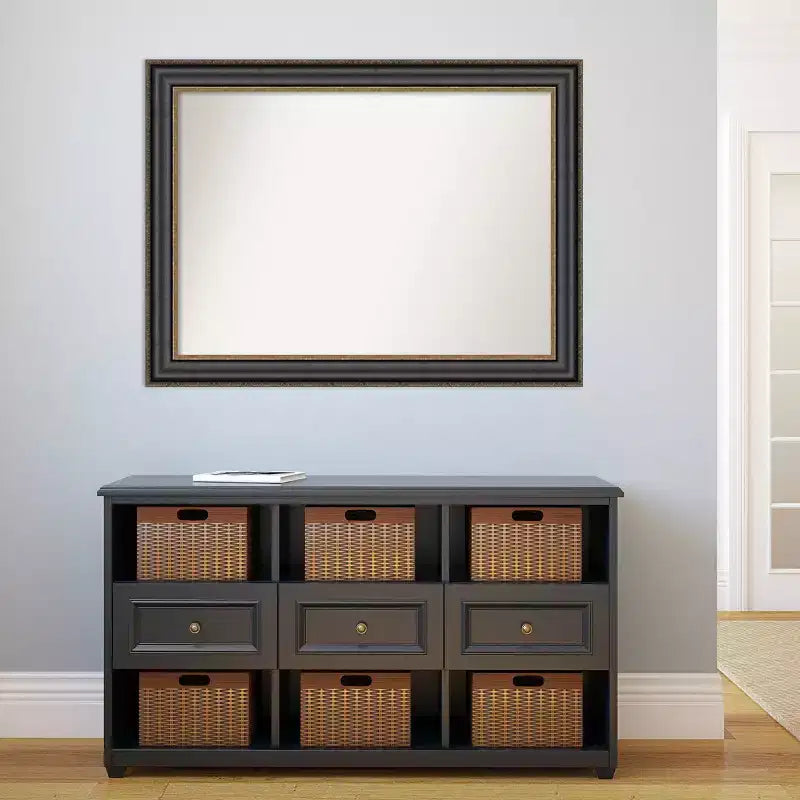 44" x 33" Non-Beveled Thomas Black Bronze Bathroom Wall Mirror - Amanti Art: Rectangle, Polystyrene Frame, Wall Mounted
