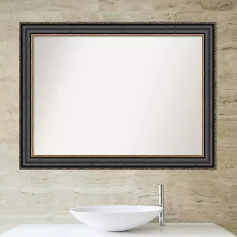 44" x 33" Non-Beveled Thomas Black Bronze Bathroom Wall Mirror - Amanti Art: Rectangle, Polystyrene Frame, Wall Mounted