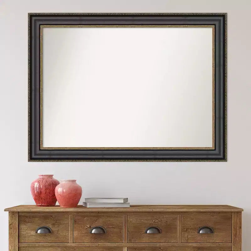 44" x 33" Non-Beveled Thomas Black Bronze Bathroom Wall Mirror - Amanti Art: Rectangle, Polystyrene Frame, Wall Mounted