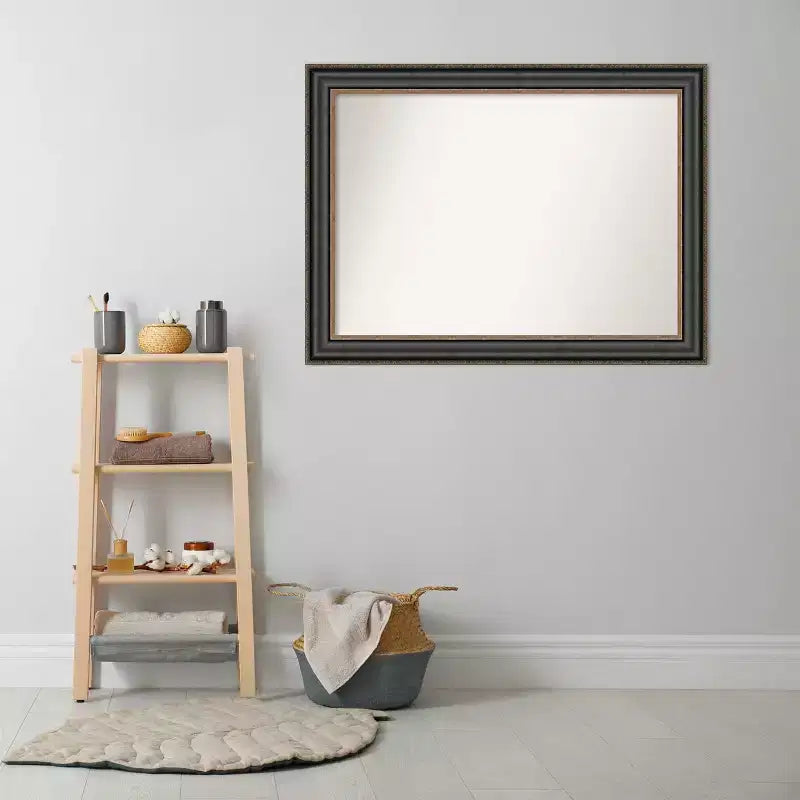 44" x 33" Non-Beveled Thomas Black Bronze Bathroom Wall Mirror - Amanti Art: Rectangle, Polystyrene Frame, Wall Mounted