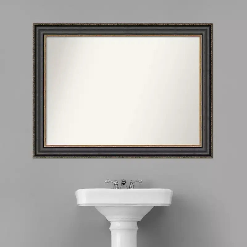 44" x 33" Non-Beveled Thomas Black Bronze Bathroom Wall Mirror - Amanti Art: Rectangle, Polystyrene Frame, Wall Mounted