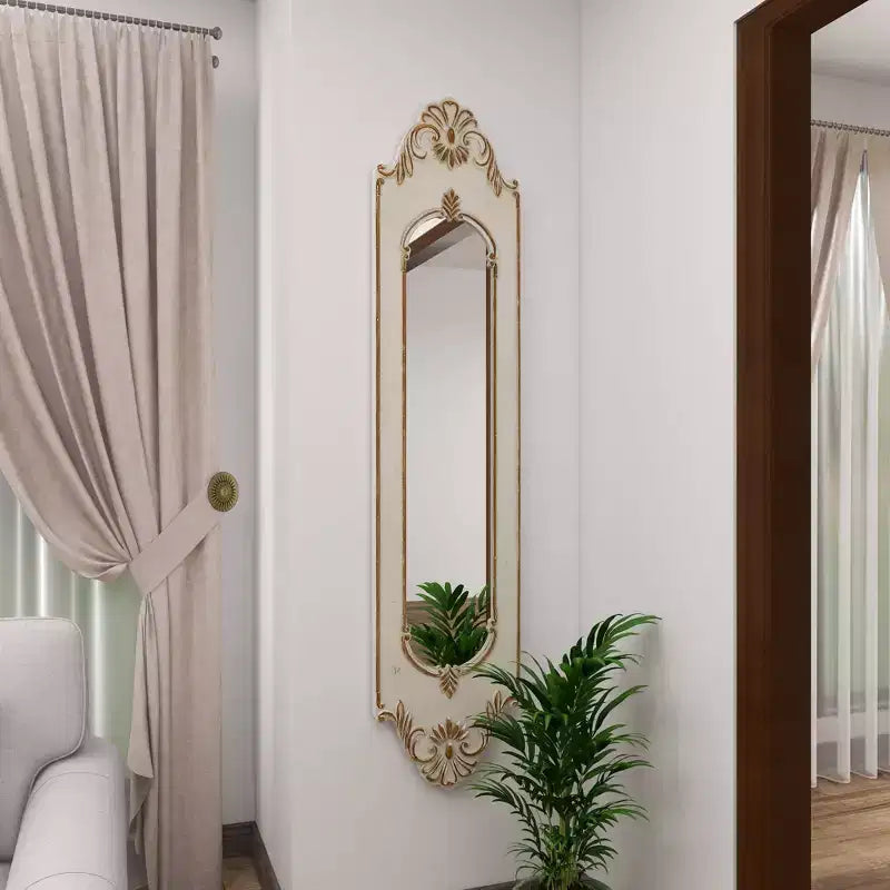 Olivia & May Wood Floral Arched Carved Wall Mirror White: 16" Novelty Shape, No Assembly Required