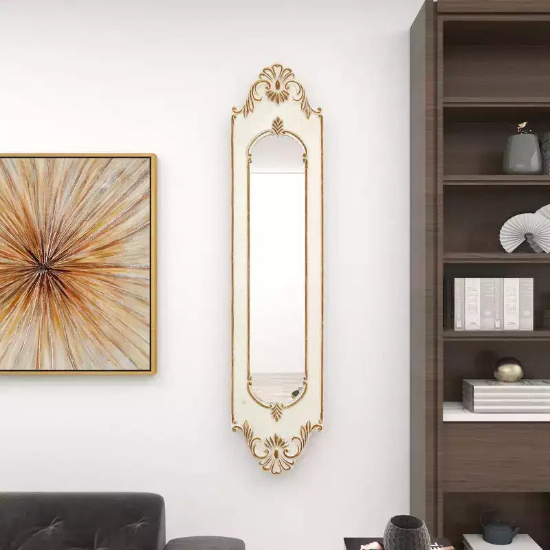 Olivia & May Wood Floral Arched Carved Wall Mirror White: 16" Novelty Shape, No Assembly Required