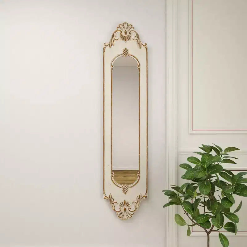 Olivia & May Wood Floral Arched Carved Wall Mirror White: 16" Novelty Shape, No Assembly Required