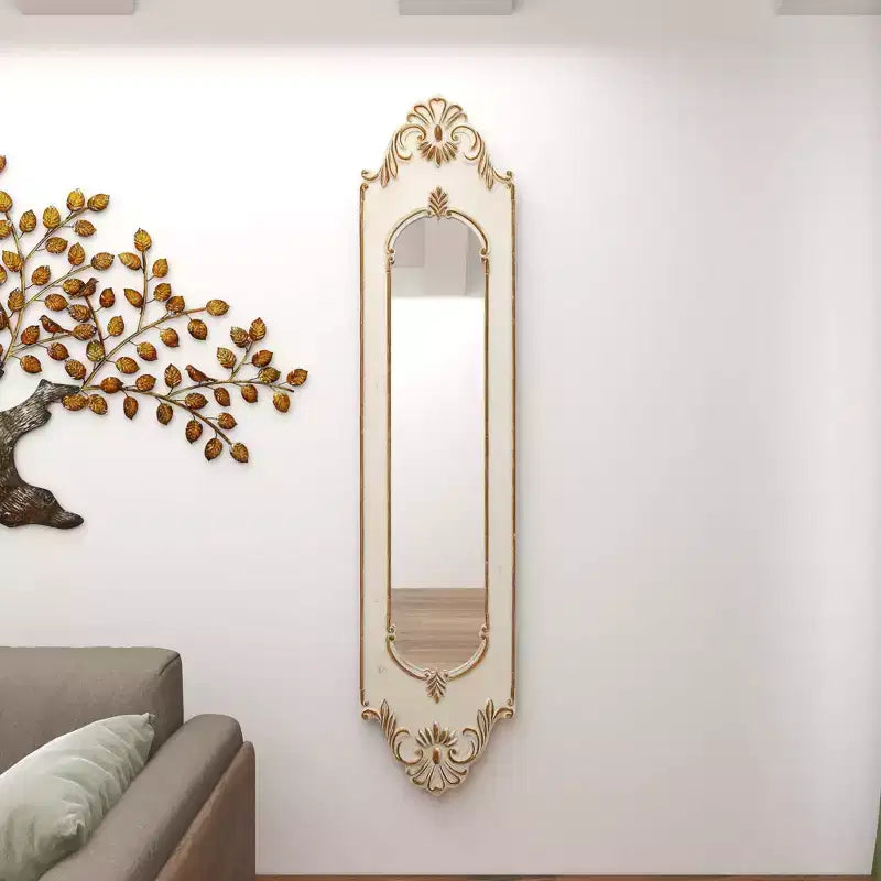 Olivia & May Wood Floral Arched Carved Wall Mirror White: 16" Novelty Shape, No Assembly Required