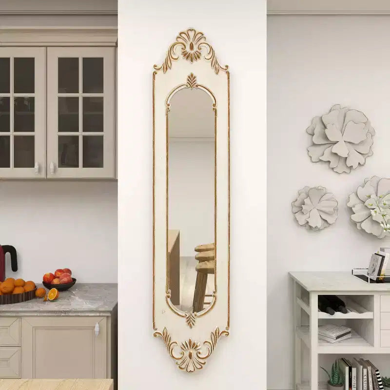 Olivia & May Wood Floral Arched Carved Wall Mirror White: 16" Novelty Shape, No Assembly Required