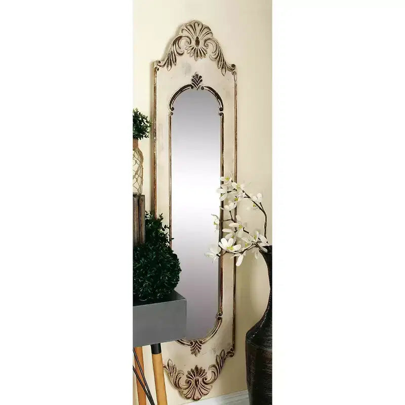 Olivia & May Wood Floral Arched Carved Wall Mirror White: 16" Novelty Shape, No Assembly Required