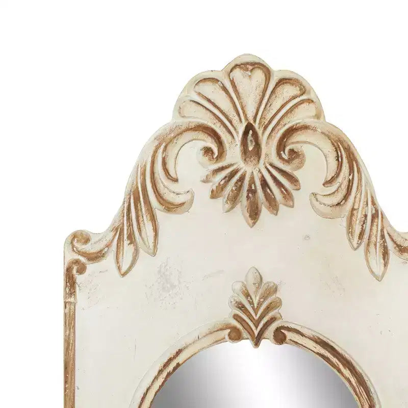 Olivia & May Wood Floral Arched Carved Wall Mirror White: 16" Novelty Shape, No Assembly Required
