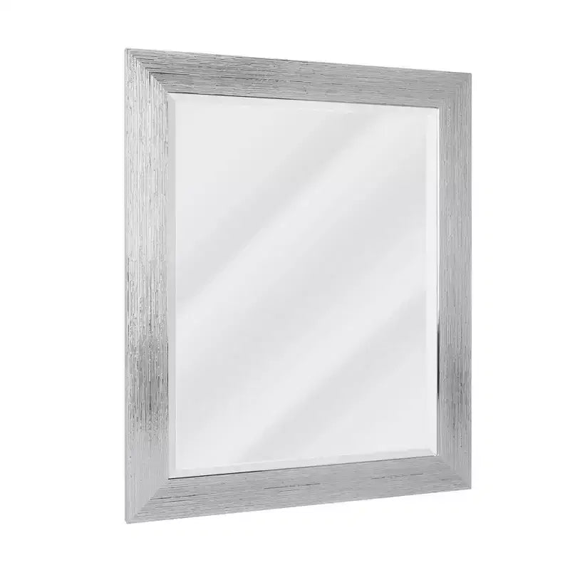 Head West 27" x 33" Driftwood Wall Mirror in Chrome/White: Modern Beveled Glass, Rectangle, No Assembly Required