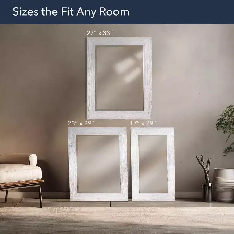 Head West 27" x 33" Driftwood Wall Mirror in Chrome/White: Modern Beveled Glass, Rectangle, No Assembly Required