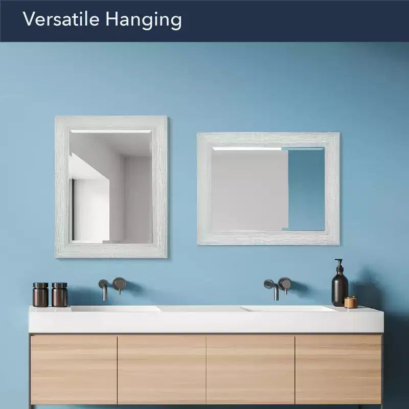 Head West 27" x 33" Driftwood Wall Mirror in Chrome/White: Modern Beveled Glass, Rectangle, No Assembly Required