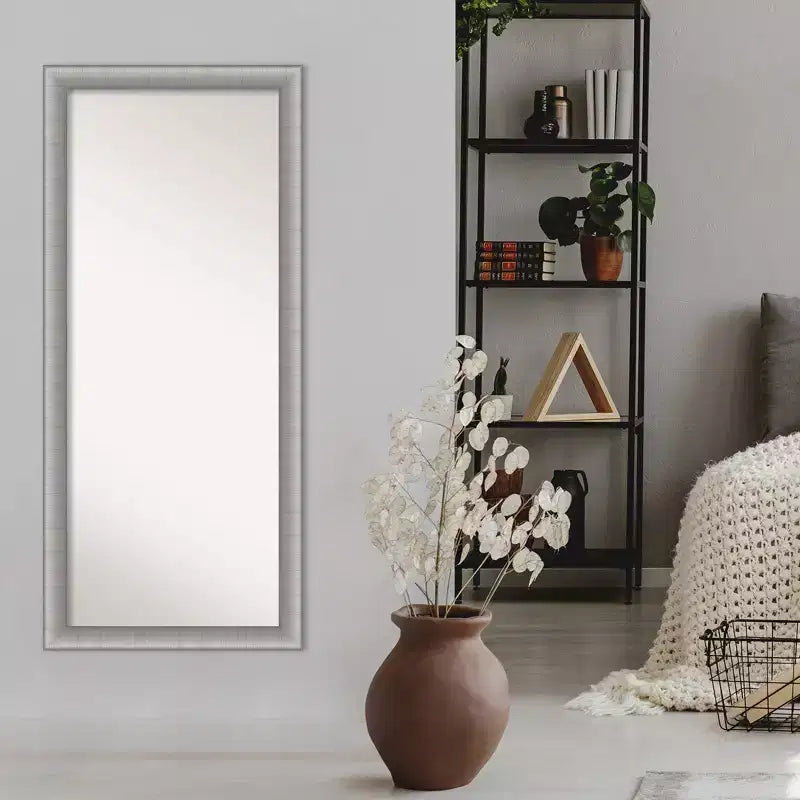 29" x 65" Non-Beveled Elegant Brushed Pewter Full Length Floor Leaner Mirror - Amanti Art: Includes Mounting Hardware, Polystyrene Frame