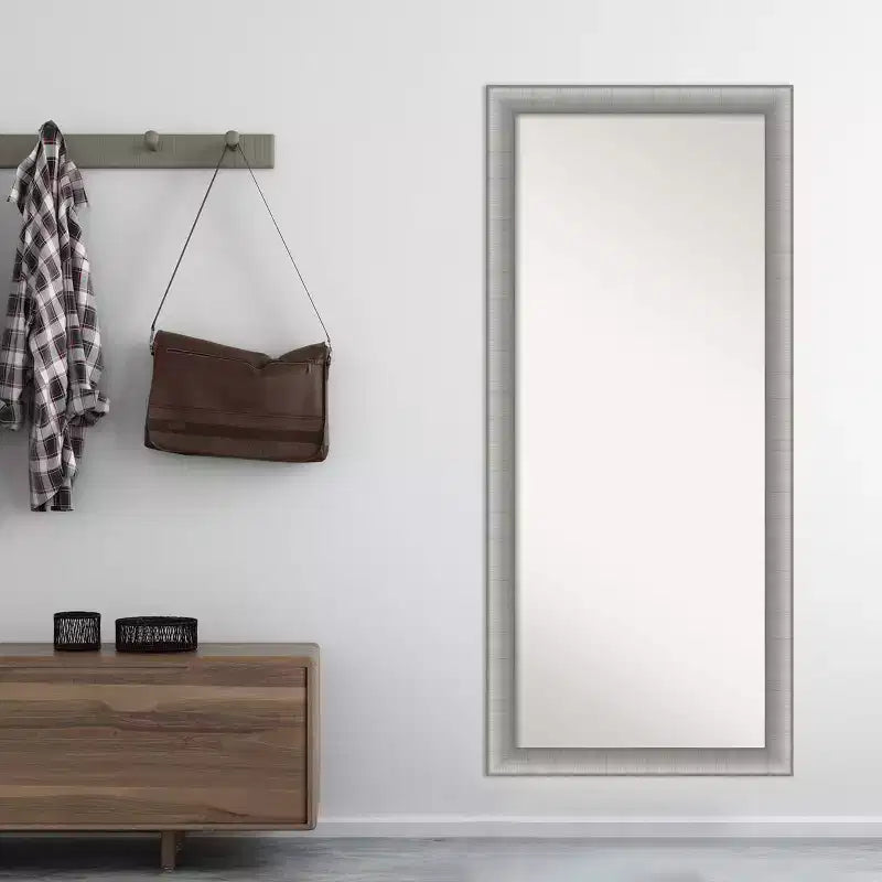 29" x 65" Non-Beveled Elegant Brushed Pewter Full Length Floor Leaner Mirror - Amanti Art: Includes Mounting Hardware, Polystyrene Frame