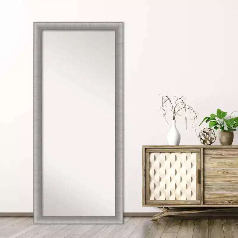 29" x 65" Non-Beveled Elegant Brushed Pewter Full Length Floor Leaner Mirror - Amanti Art: Includes Mounting Hardware, Polystyrene Frame