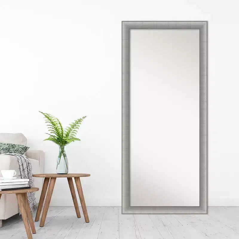 29" x 65" Non-Beveled Elegant Brushed Pewter Full Length Floor Leaner Mirror - Amanti Art: Includes Mounting Hardware, Polystyrene Frame