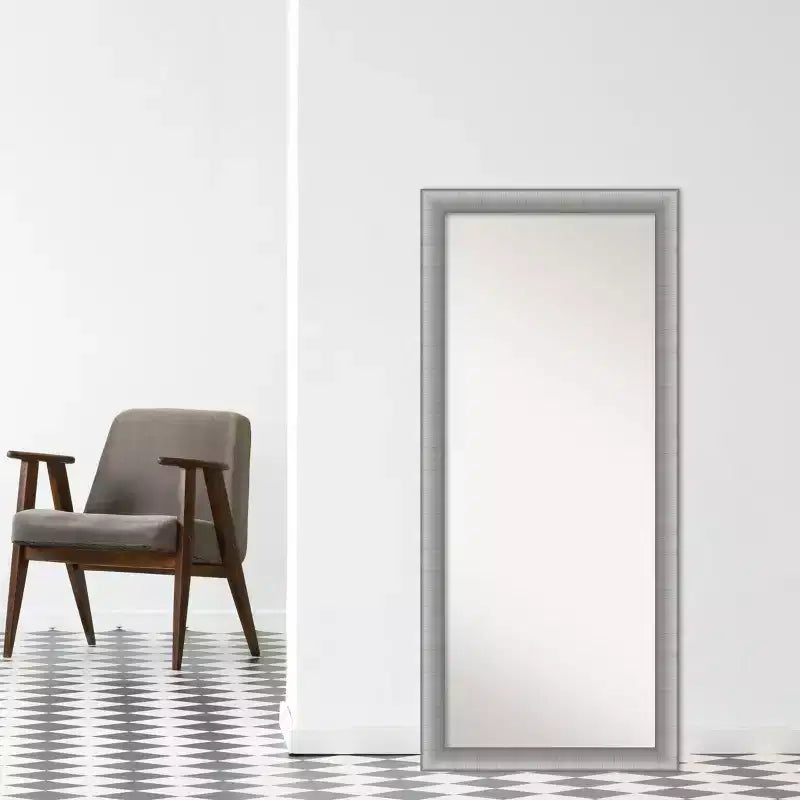 29" x 65" Non-Beveled Elegant Brushed Pewter Full Length Floor Leaner Mirror - Amanti Art: Includes Mounting Hardware, Polystyrene Frame