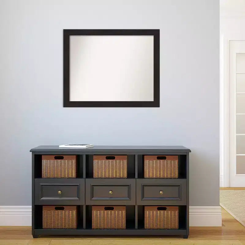 32" x 26" Non-Beveled Furniture Espresso Narrow Wall Mirror - Amanti Art: Modern, Polystyrene Frame, Included Mounting Hardware