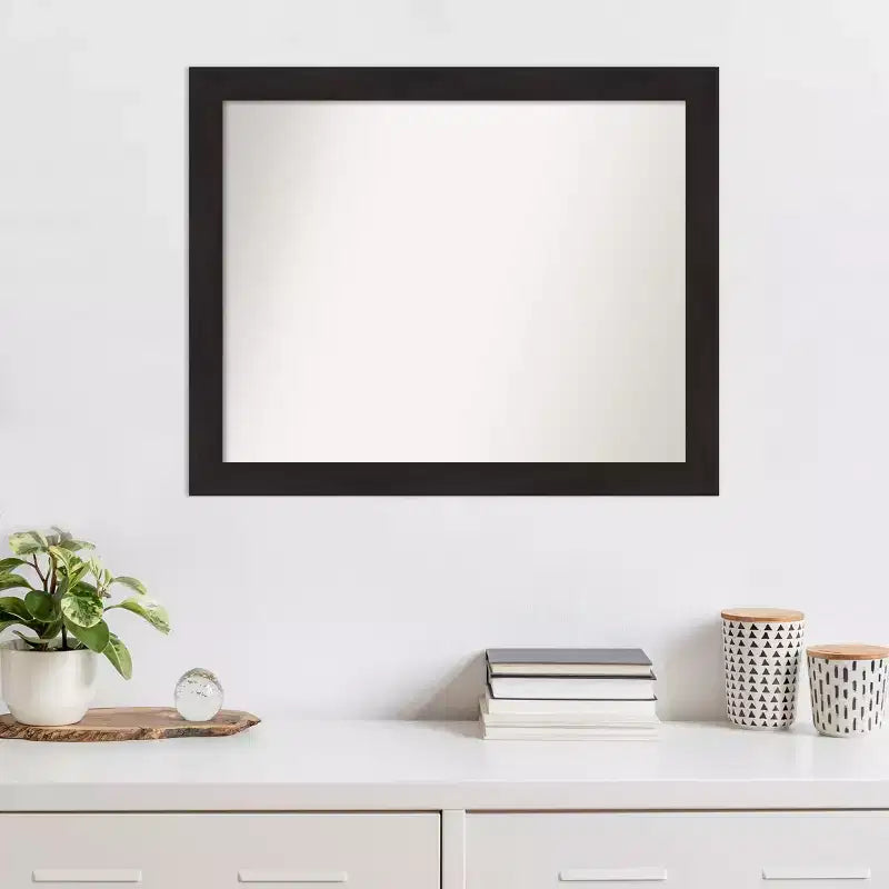 32" x 26" Non-Beveled Furniture Espresso Narrow Wall Mirror - Amanti Art: Modern, Polystyrene Frame, Included Mounting Hardware