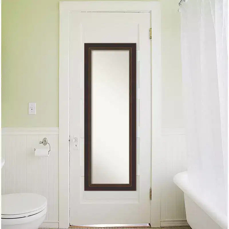 19" x 53" Non-Beveled Lara Bronze Wood on The Door Mirror - Amanti Art