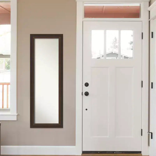 19" x 53" Non-Beveled Lara Bronze Wood on The Door Mirror - Amanti Art