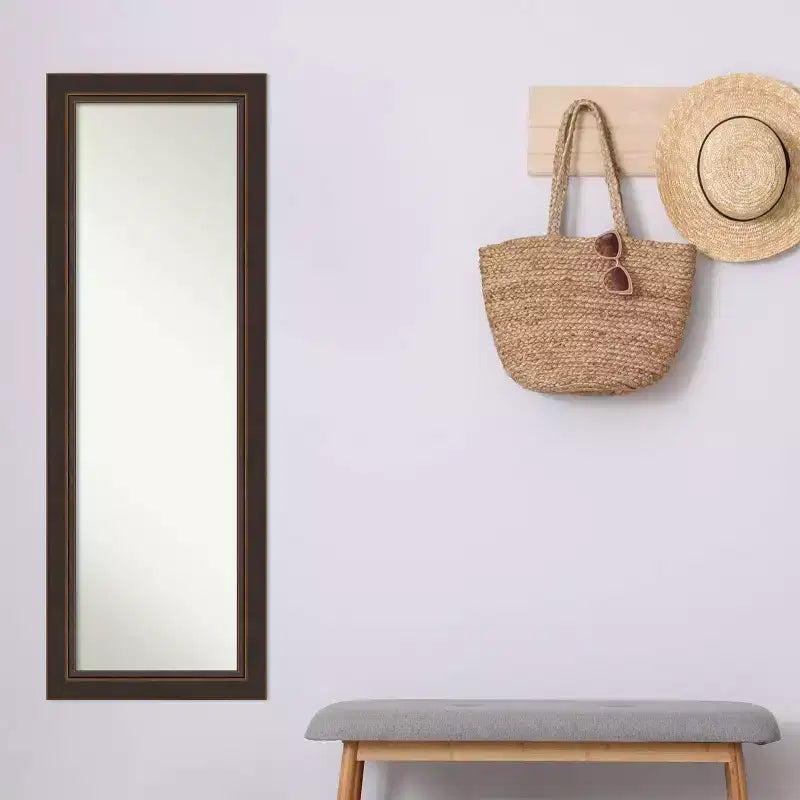 19" x 53" Non-Beveled Lara Bronze Wood on The Door Mirror - Amanti Art
