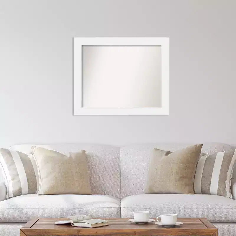 33" x 27" Non-Beveled Corvino White Wood Wall Mirror - Amanti Art: Modern Rectangle, Includes Mounting Hardware