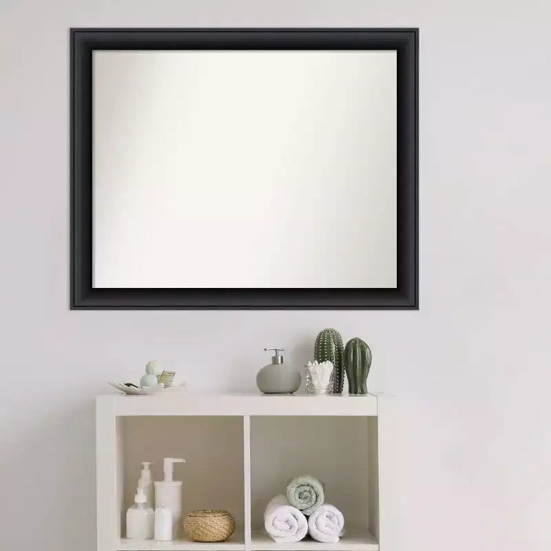32" x 26" Non-Beveled Nero Wood Bathroom Wall Mirror Black - Amanti Art