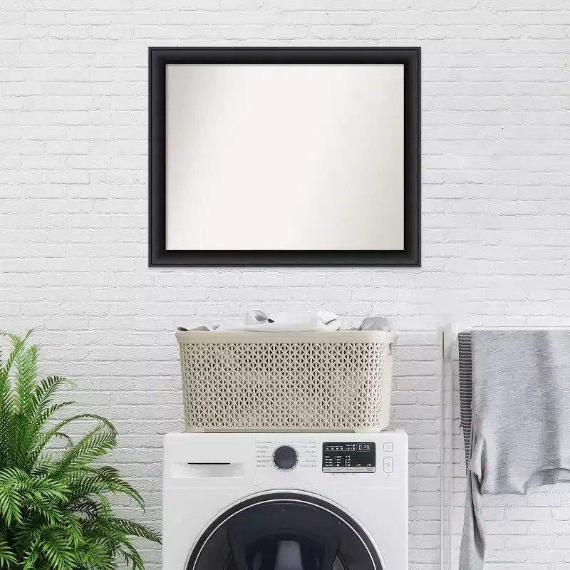 32" x 26" Non-Beveled Nero Wood Bathroom Wall Mirror Black - Amanti Art