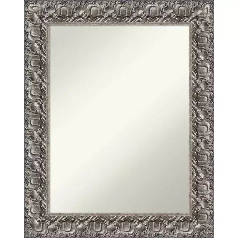 Amanti Art 24"x30" Non-Beveled Silver Luxor Wood Bathroom Wall Mirror : Modern Rectangular Vanity, Includes Mount Hardware