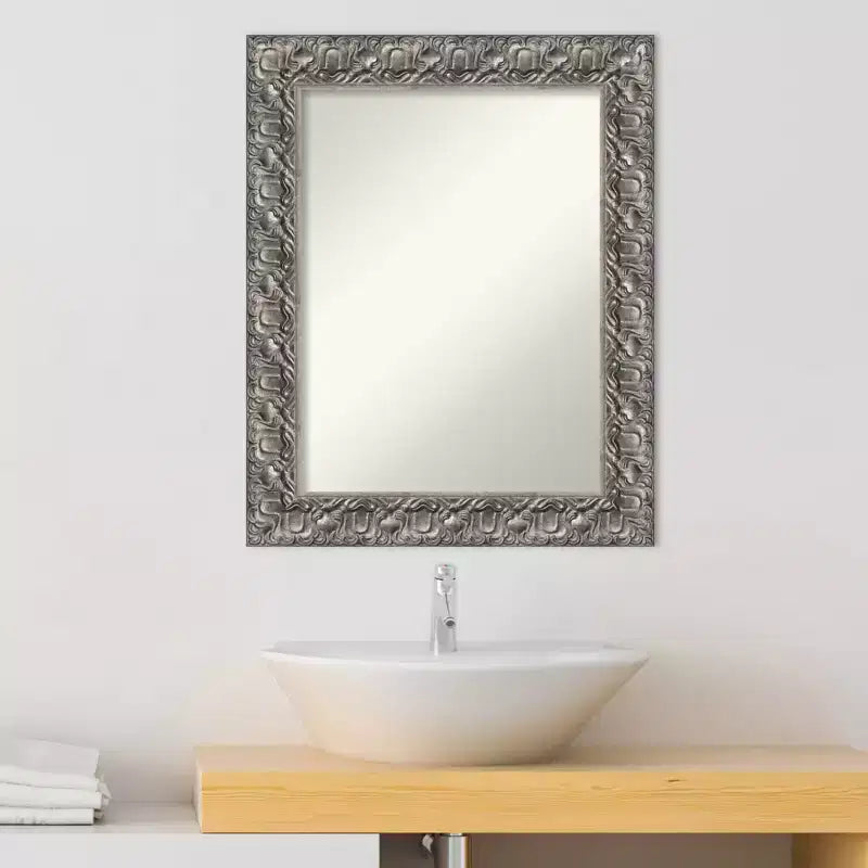 Amanti Art 24"x30" Non-Beveled Silver Luxor Wood Bathroom Wall Mirror : Modern Rectangular Vanity, Includes Mount Hardware