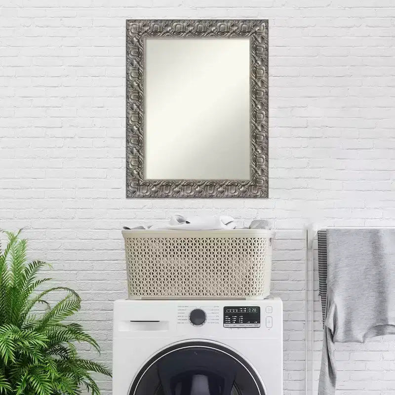 Amanti Art 24"x30" Non-Beveled Silver Luxor Wood Bathroom Wall Mirror : Modern Rectangular Vanity, Includes Mount Hardware