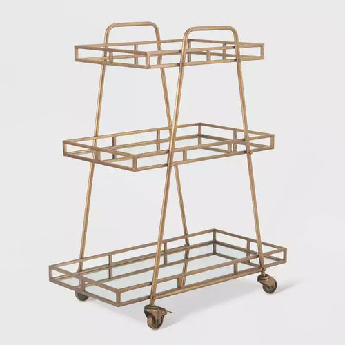 Addison Bar Cart Antique Gold - Adore Decor: Elegant Rolling Cart with Mirrored Shelves, Locking Casters