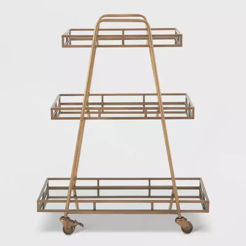 Addison Bar Cart Antique Gold - Adore Decor: Elegant Rolling Cart with Mirrored Shelves, Locking Casters