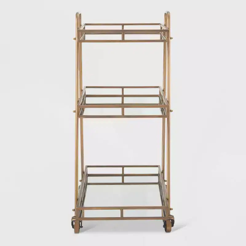 Addison Bar Cart Antique Gold - Adore Decor: Elegant Rolling Cart with Mirrored Shelves, Locking Casters