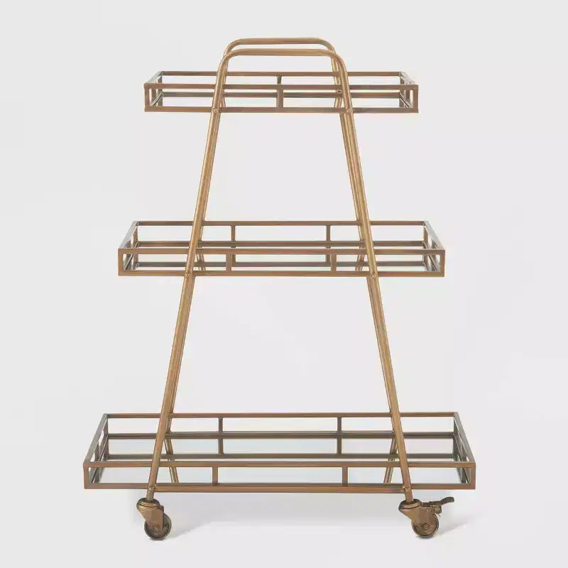 Addison Bar Cart Antique Gold - Adore Decor: Elegant Rolling Cart with Mirrored Shelves, Locking Casters