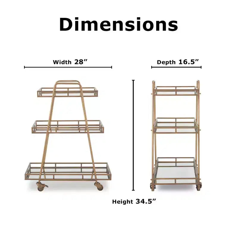 Addison Bar Cart Antique Gold - Adore Decor: Elegant Rolling Cart with Mirrored Shelves, Locking Casters