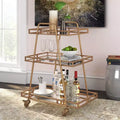 Addison Bar Cart Antique Gold - Adore Decor: Elegant Rolling Cart with Mirrored Shelves, Locking Casters