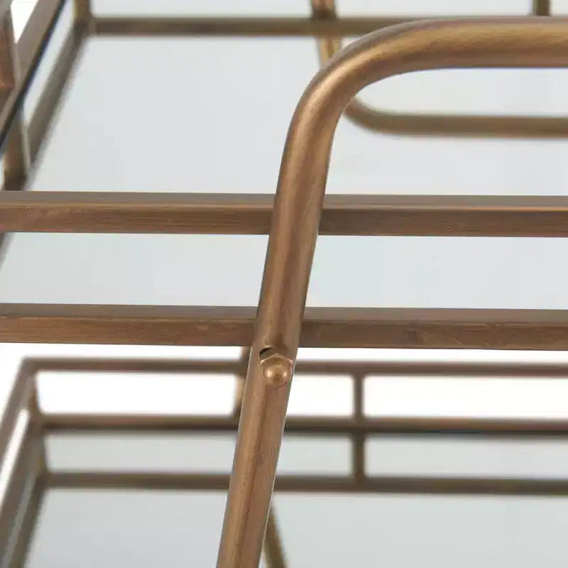 Addison Bar Cart Antique Gold - Adore Decor: Elegant Rolling Cart with Mirrored Shelves, Locking Casters