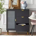 Buylateral Kragen Buffet Black: Gold-Tone Accents, Frosted Glass, Pine Wood Legs, Storage Cabinet