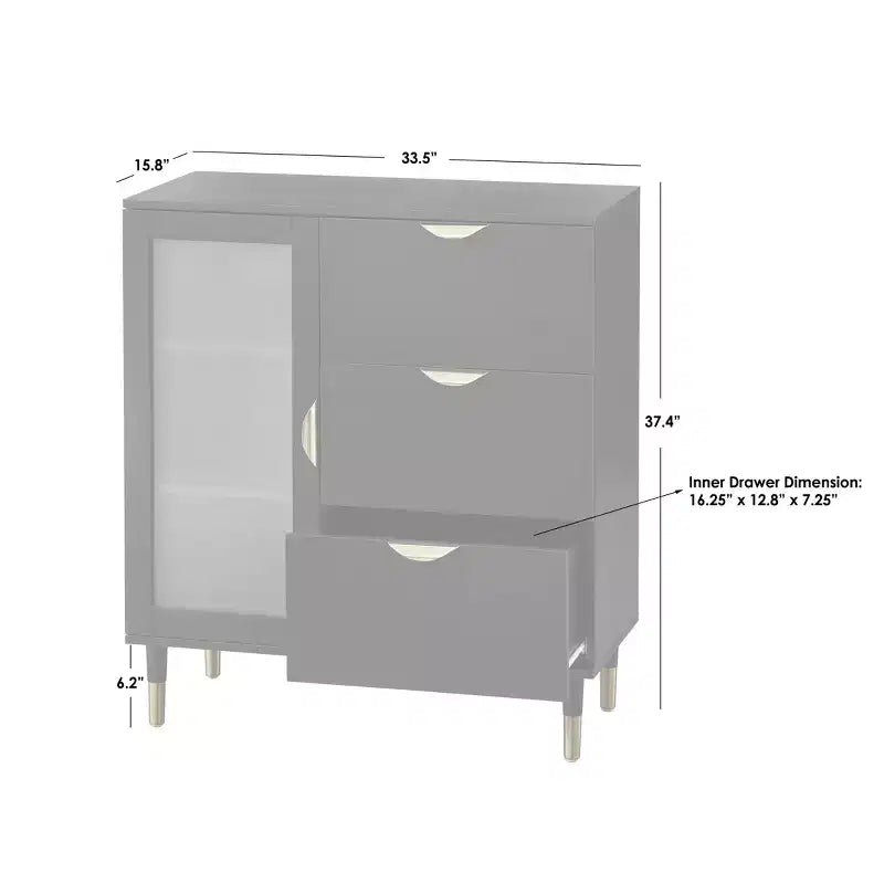 Buylateral Kragen Buffet Black: Gold-Tone Accents, Frosted Glass, Pine Wood Legs, Storage Cabinet