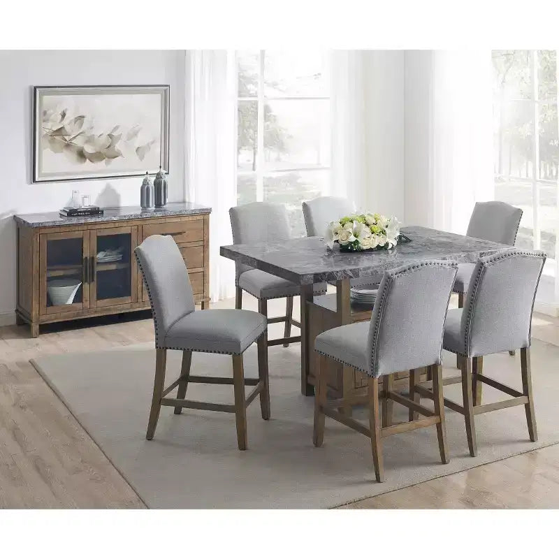 Grayson Marble Counter Table Gray/Driftwood - Steve Silver Co.
